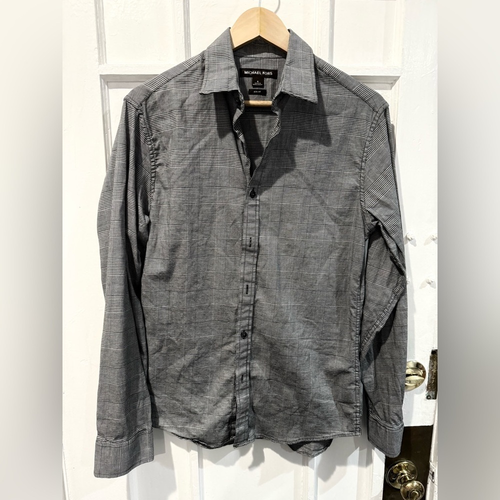 Michael Kors Black and Gray Plaid Men's Shirt